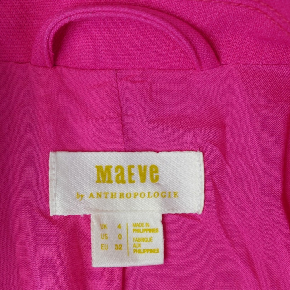 Maeve Anthropologie Blazer Womens 0 Hot Pink Double Breasted Jacket Career Bold - Picture 5 of 16